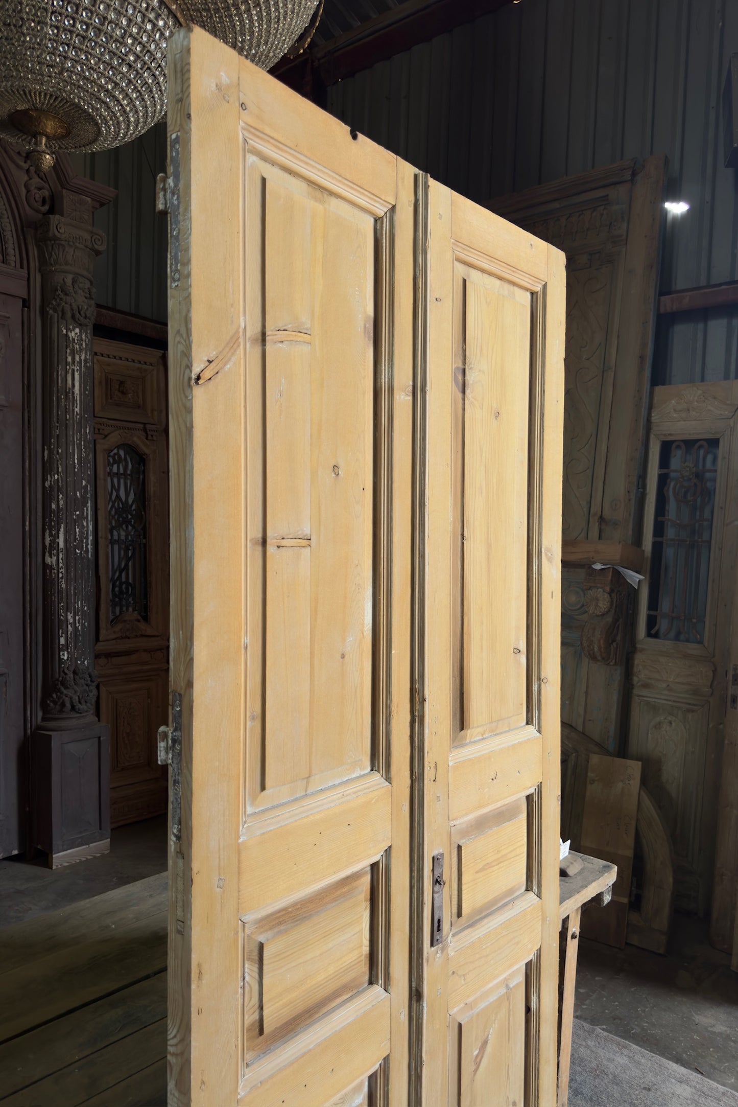 3 Panel Antique Solid French Doors - 38.5x88 K367
