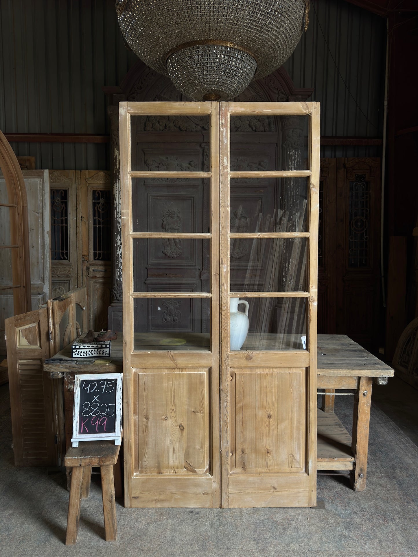 8 Lite European Antique Glass French Doors - 42.75x88.25 K99