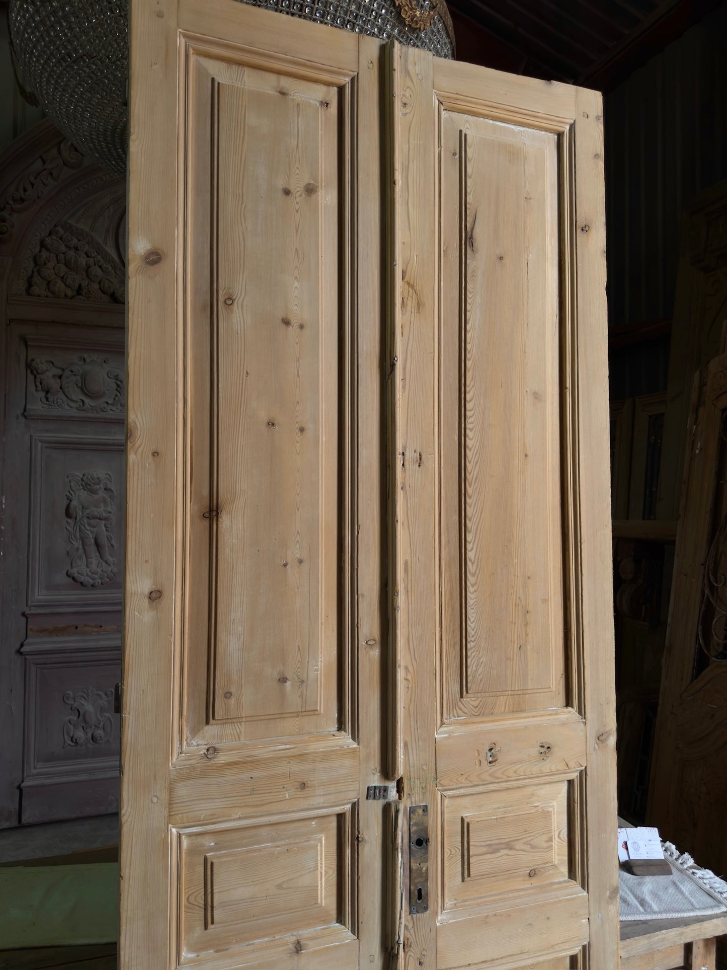 3 Panel Antique Solid French Doors - 39x103.5 J400