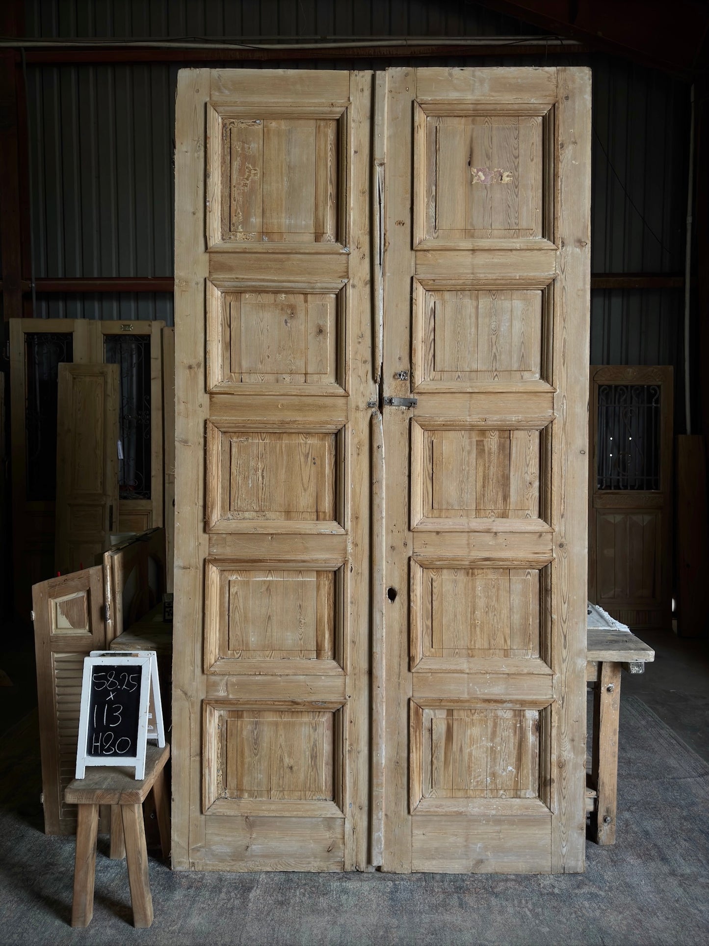 Grand 5 Panel Antique Solid Doors - 58.25x113 H80