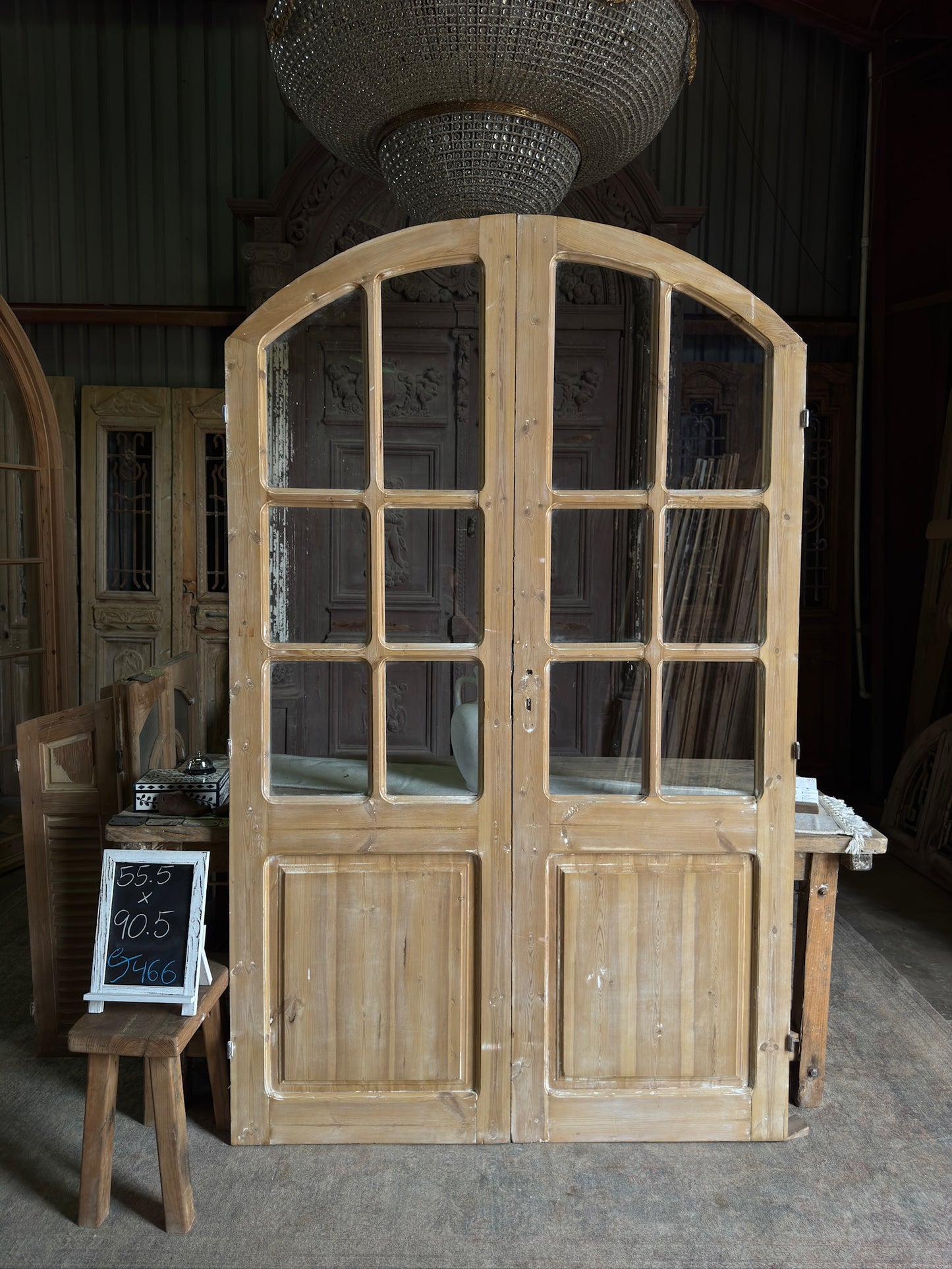 Arched Antique French Glass Doors - 55.5x90.5 J466
