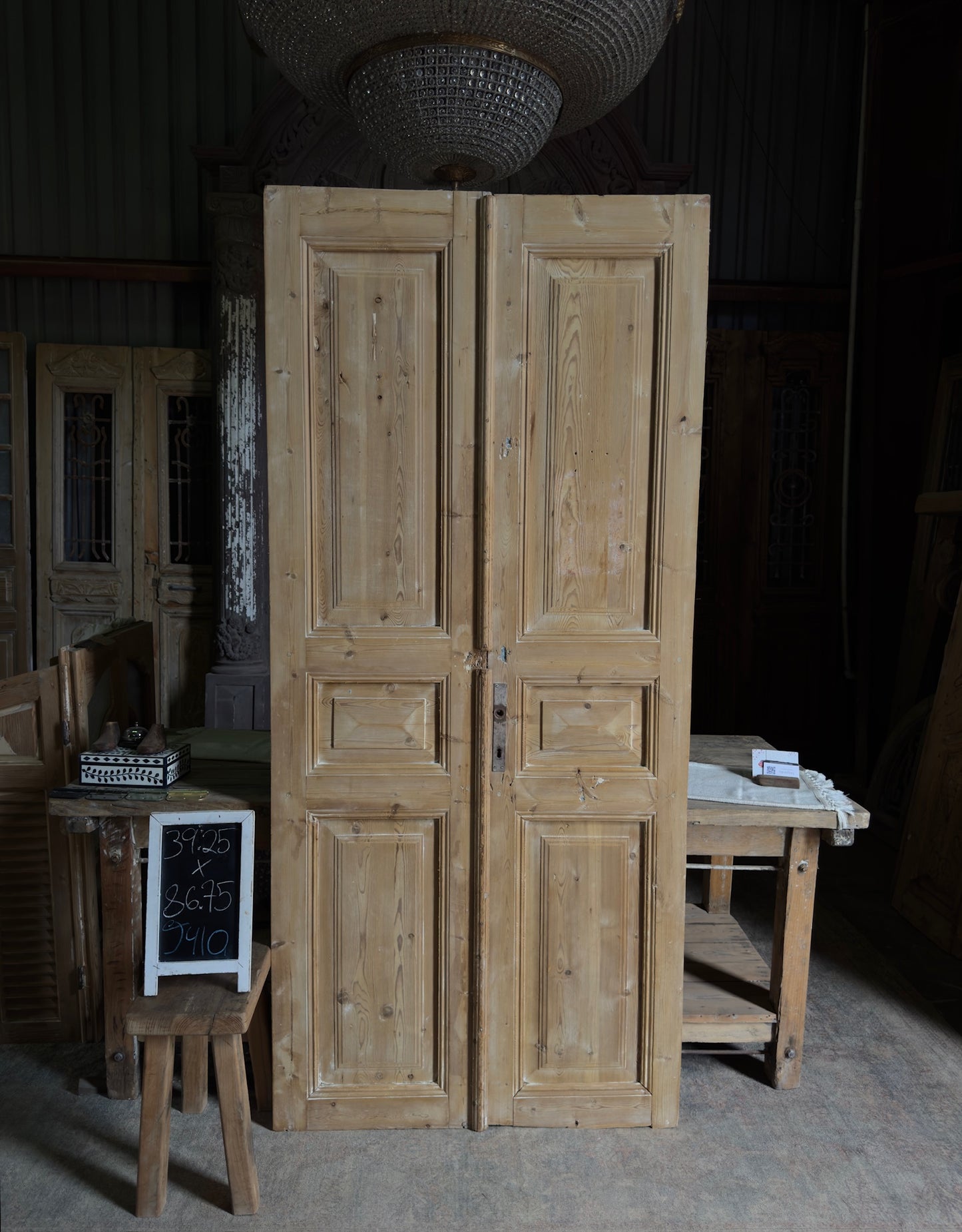 Pyramid Panel Antique Solid French Doors - 39.25x86.75 J410
