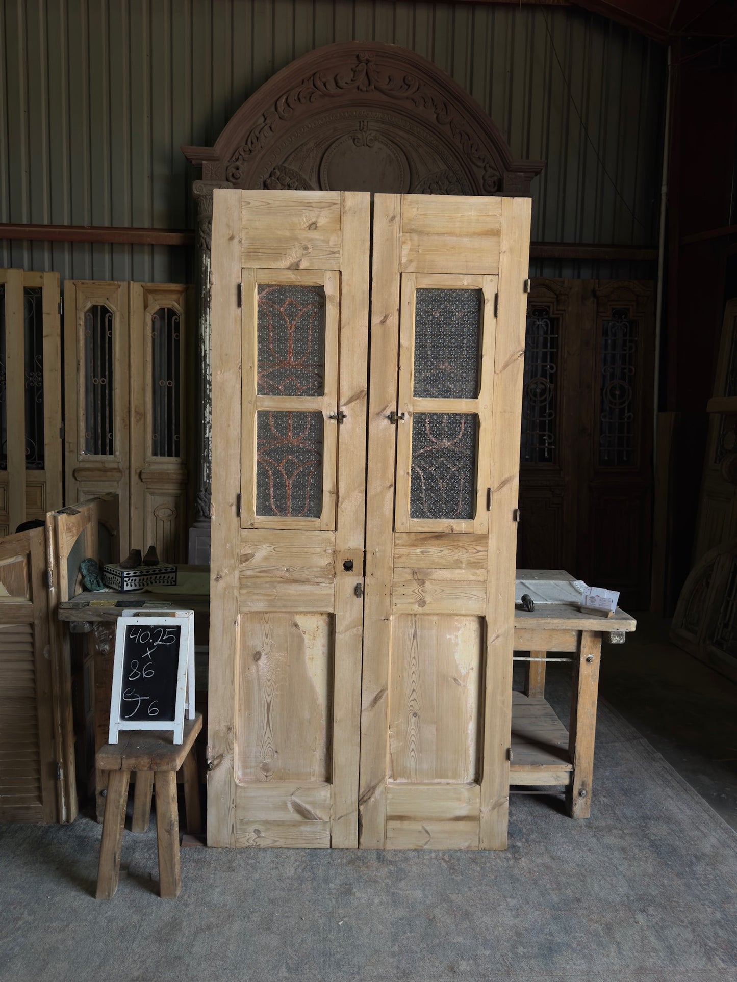 Stately Antique Iron French Double Doors - 40.25x86 J6