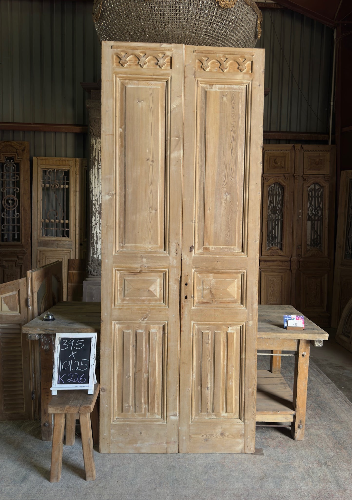 Unique 3 Panel Antique Solid French Doors - 39.5x101.25 K226