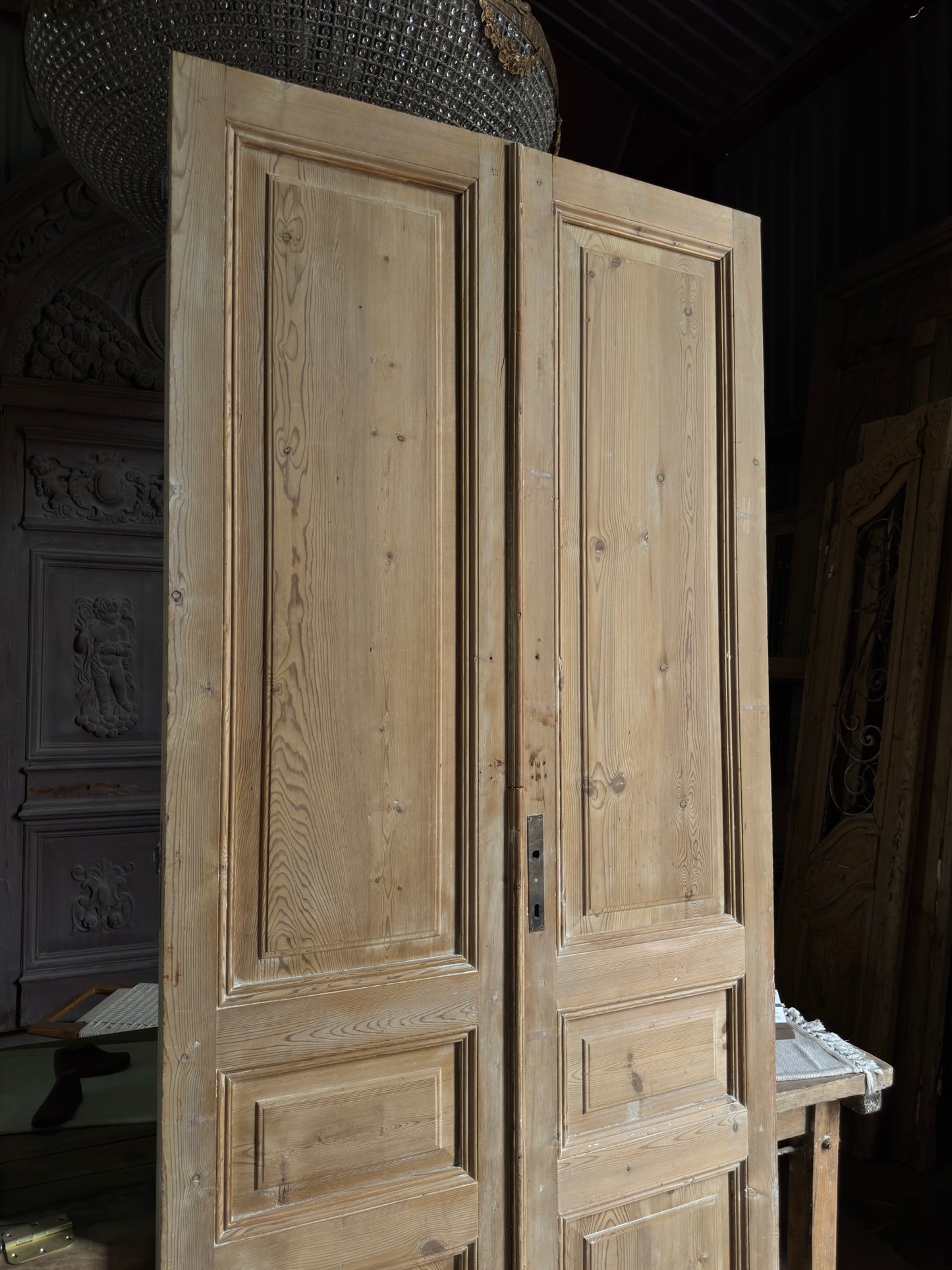 3 Panel Antique Solid French Doors - 45.25x100.5 J445