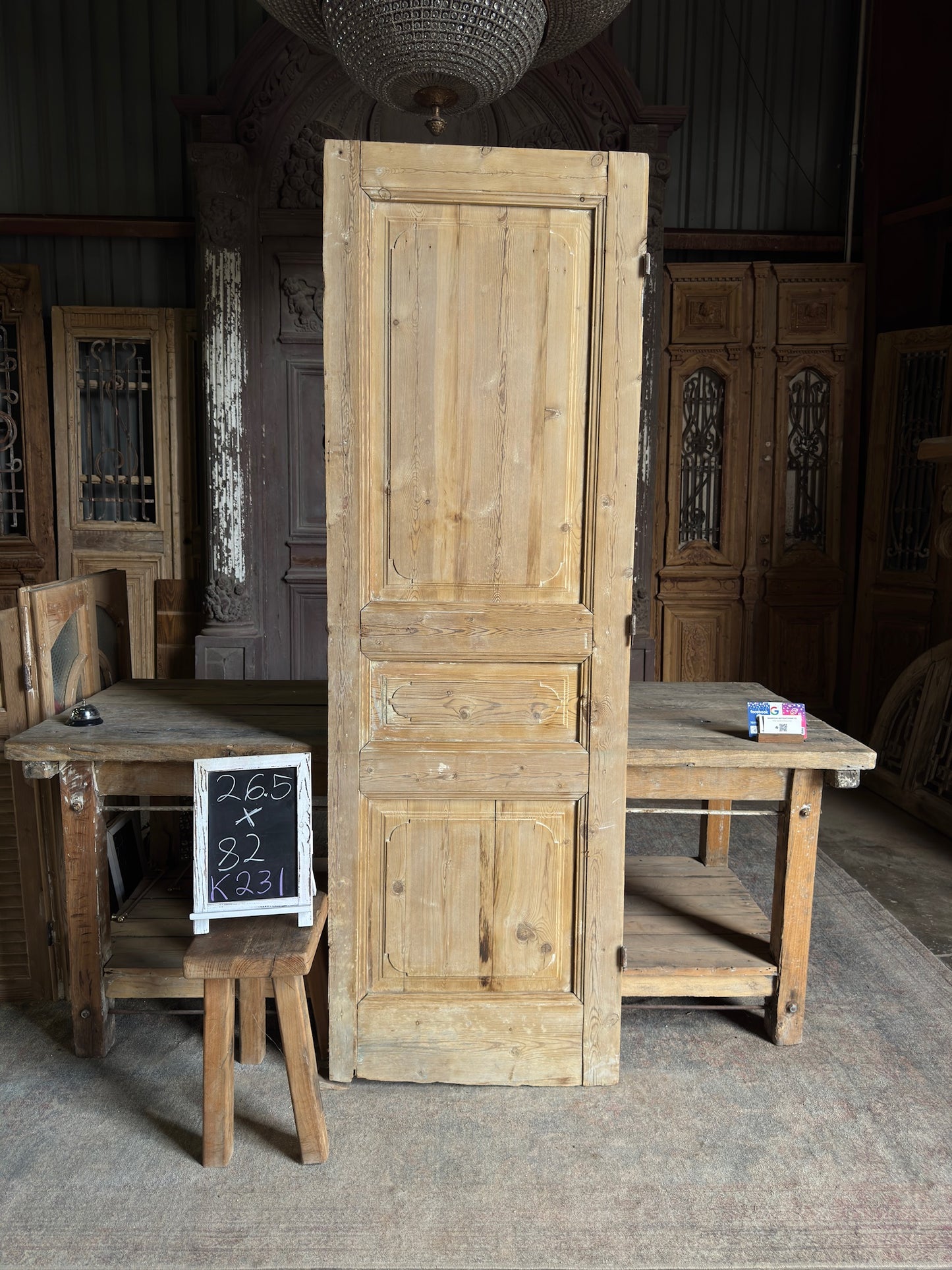 3 Panel Single Solid Antique Door - 26.5x82 K231