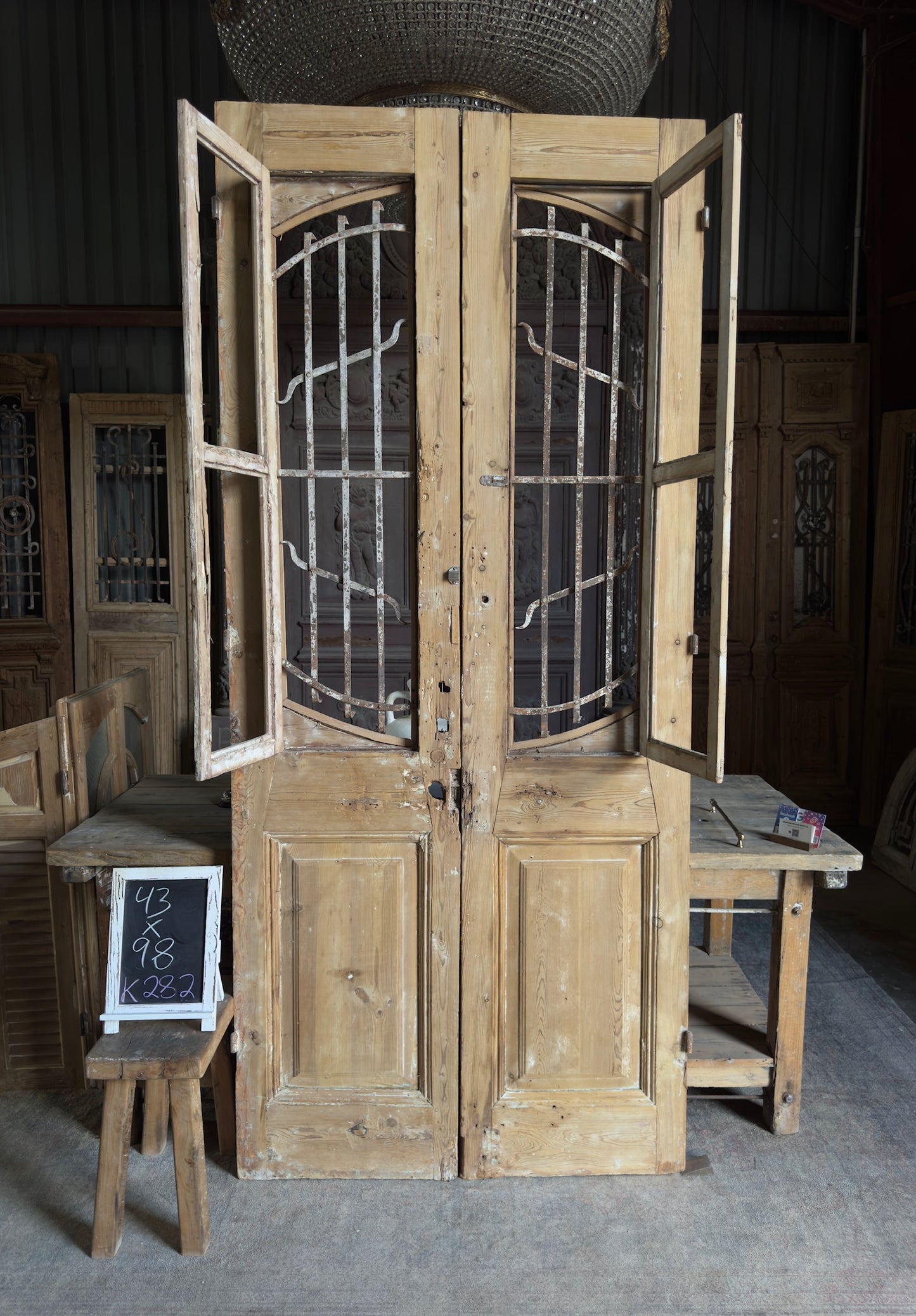 Sophisticated Antique Iron French Doors - 43x98 K282