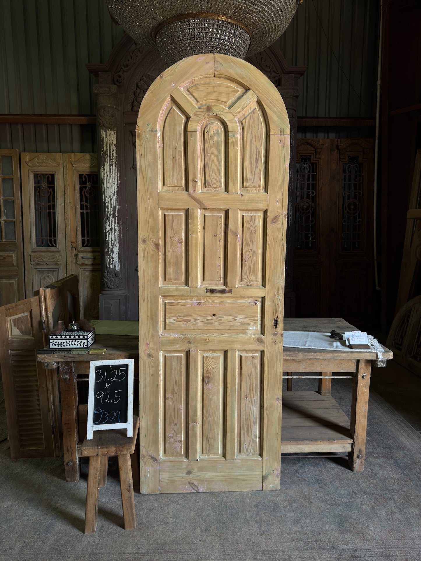 Decrotive Panel Antique Arched Solid Single Door - 31.25x92.5 J329