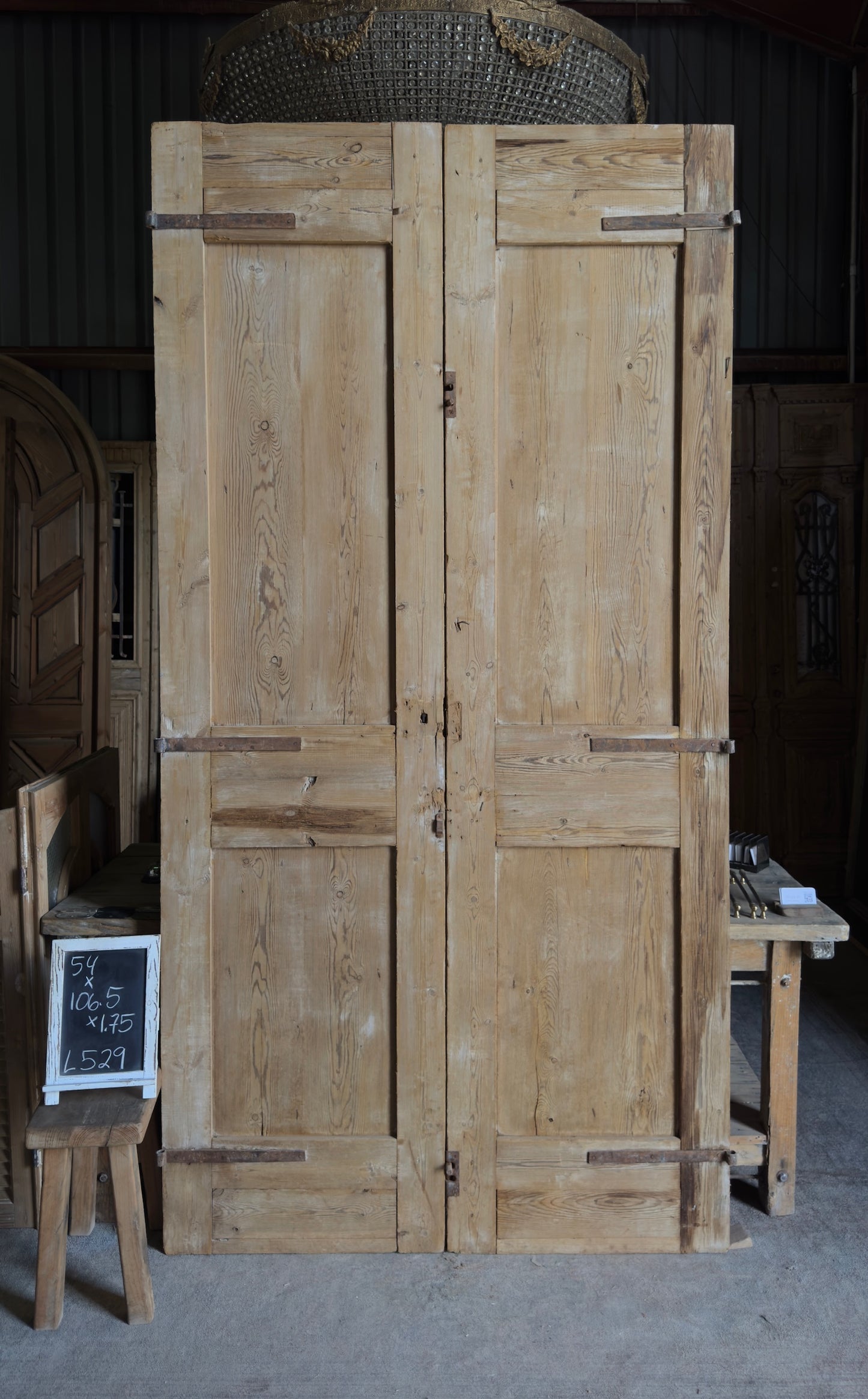 Antique Carved 6 Panel Double Doors - 54x106.5 - L529