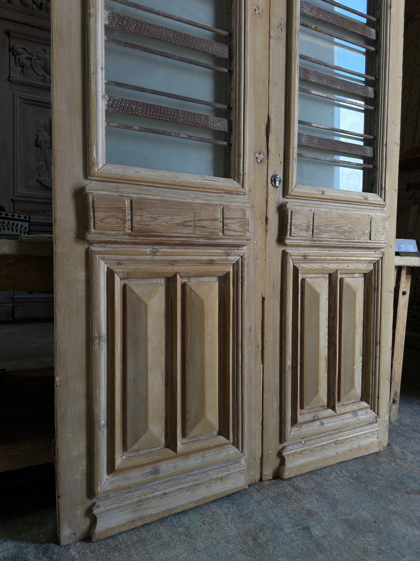 Horizontal Pattern Antique Iron French Doors - 51.25x85.5 J52