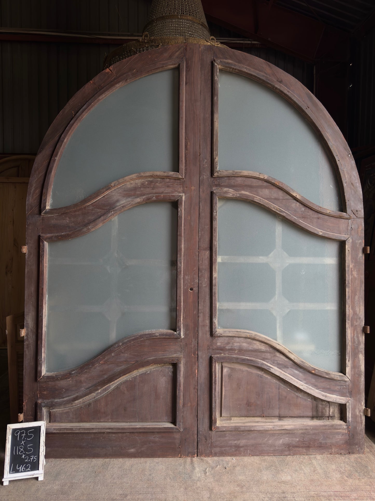 French Chateau Arched Glass Antique Double Doors - 97.5x118.5 - L462