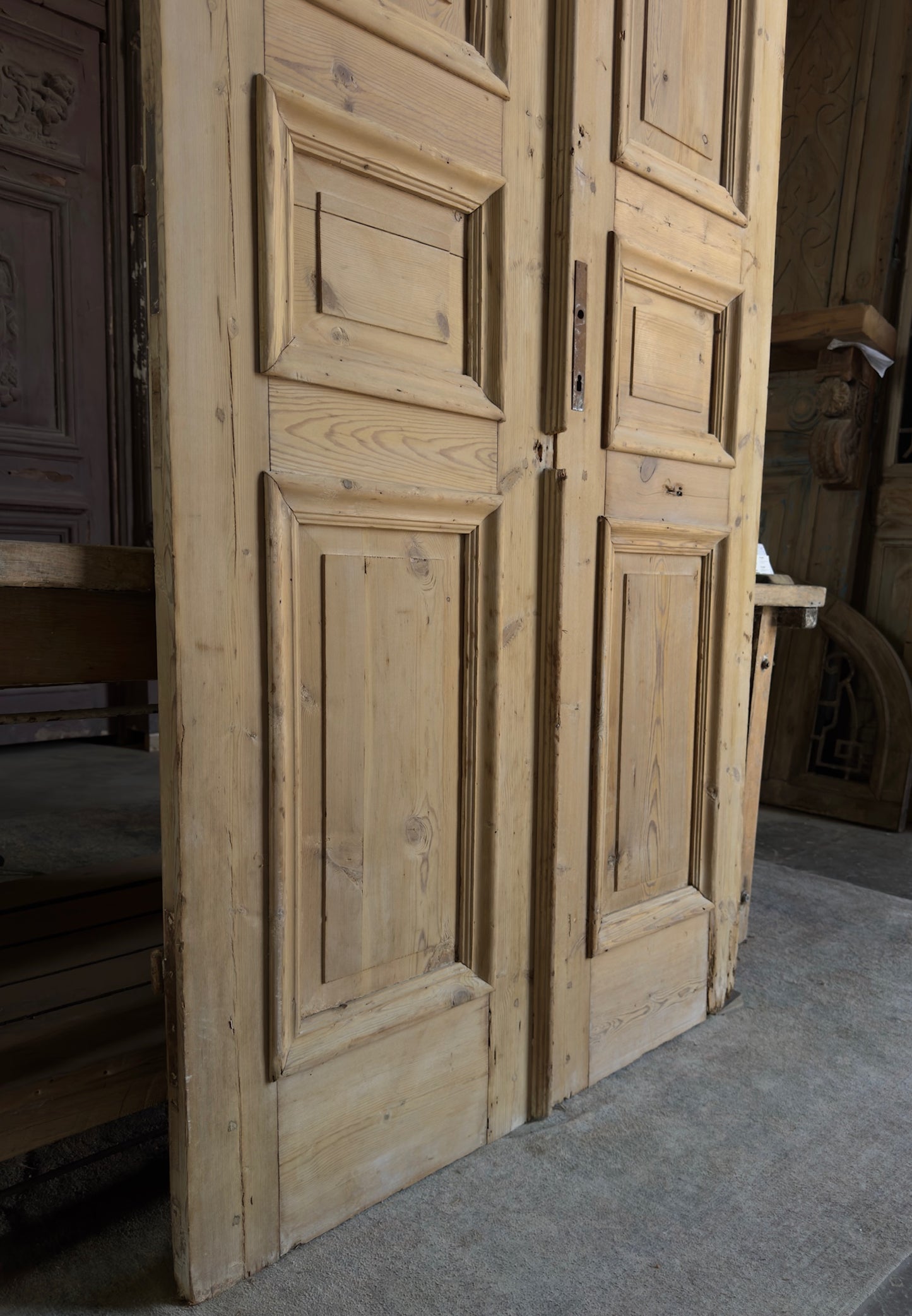 Raised Molding 3 Panel Antique Solid French Doors - 42.5x99.5 K410