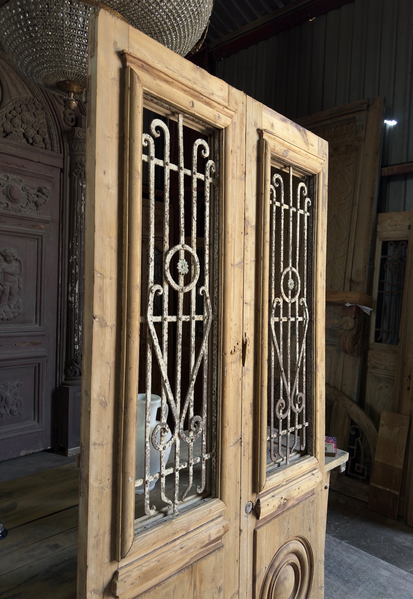Carved Antique Iron French Double Doors - 47.5x91 K283