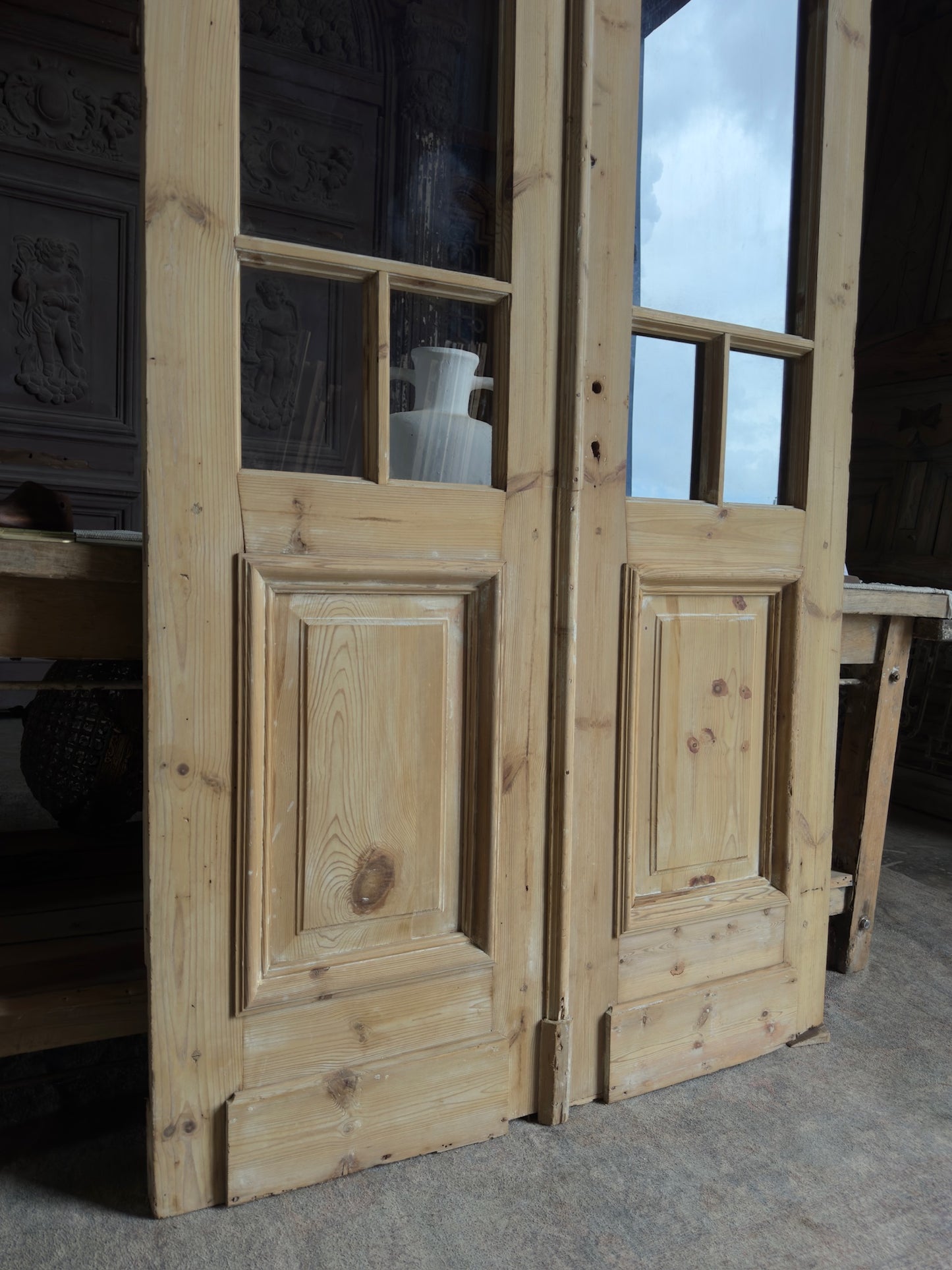 Unique Arch Style Antique Glass French Doors - 44.25x105.25 J454