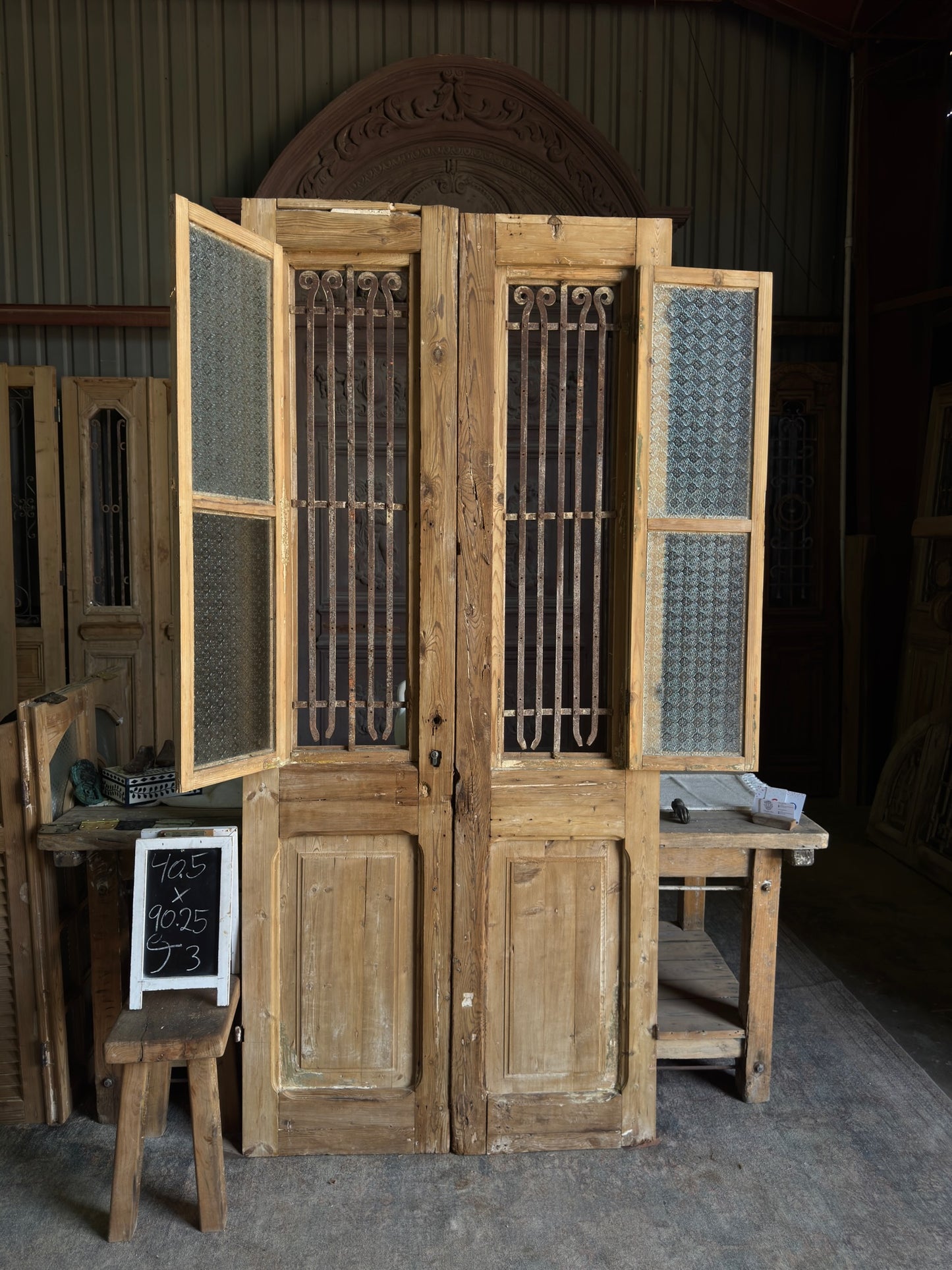 Simple Antique Iron French Doors - 40.5x90.25 J3