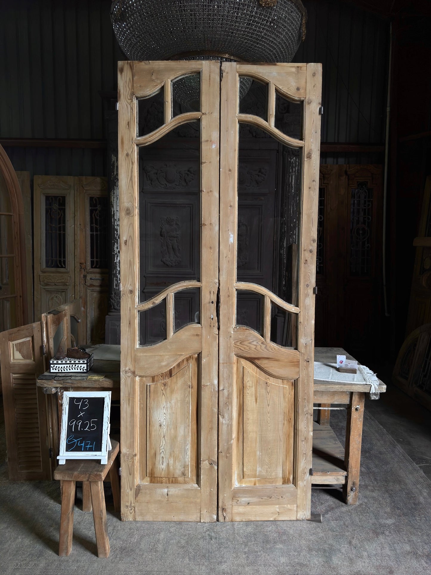 Rare Arched Style Antique Glass French Doors - 43x99.25 J471