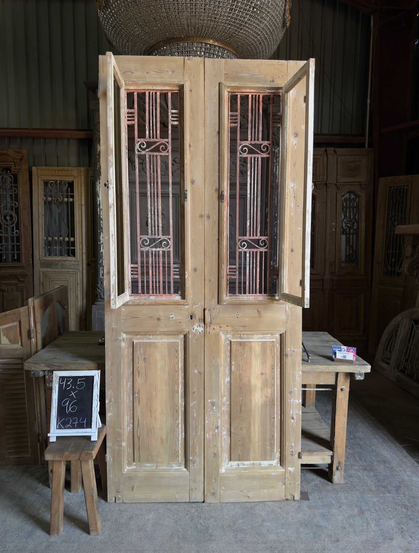 Mediterranean Antique Iron French Doors - 43.5x96 K274