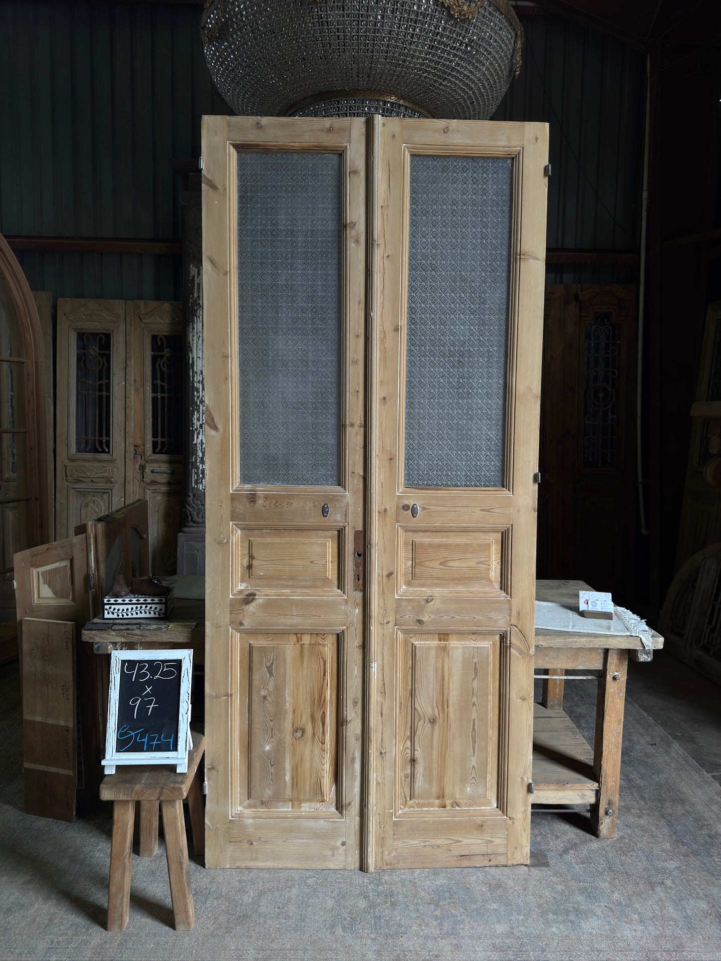 3 Panel Antique Glass French Doors - 43.25x97 J474