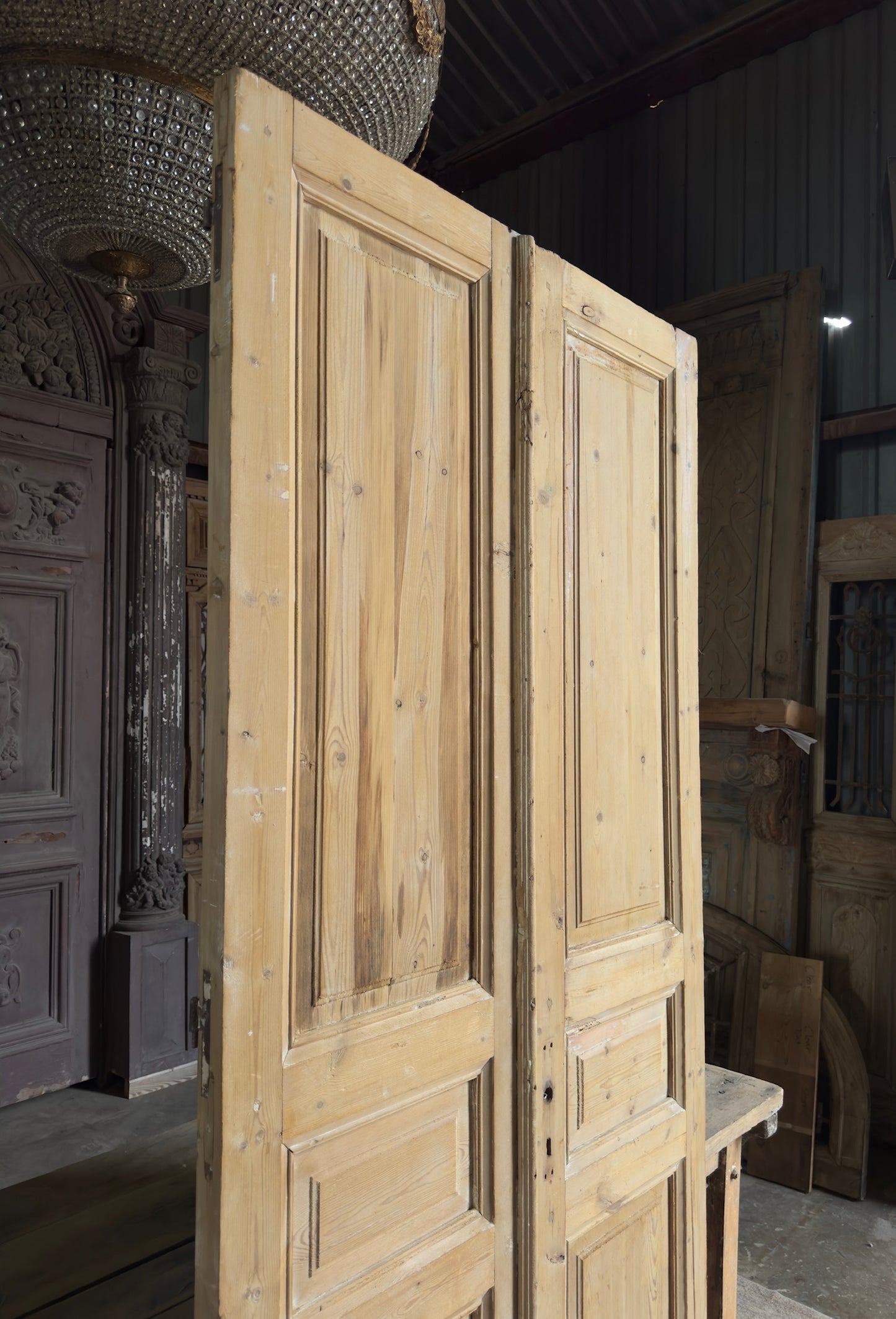 3 Panel Antique Solid French Doors - 41.5x91.5 K361