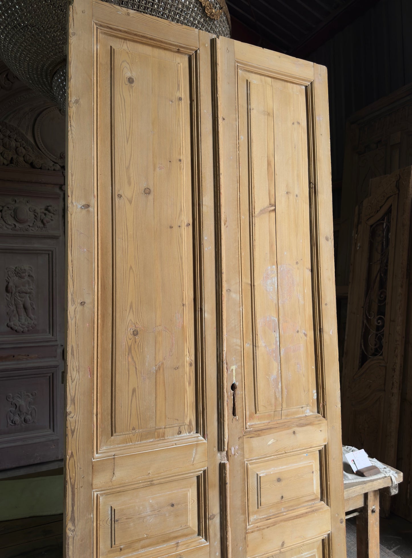 3 Panel Antique Solid French Doors - 43x104 J378