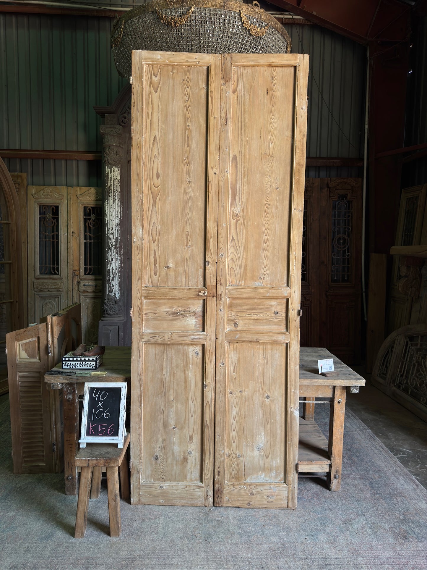 3 Panel Antique Solid French Doors - 40x106 K56