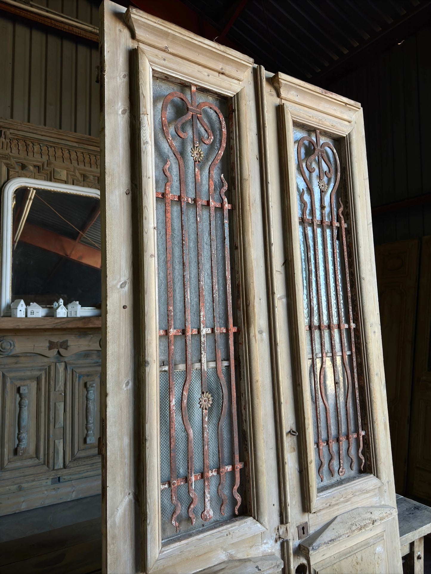 Antique Iron Fluted Panel French Doors - 44.25x100 H61
