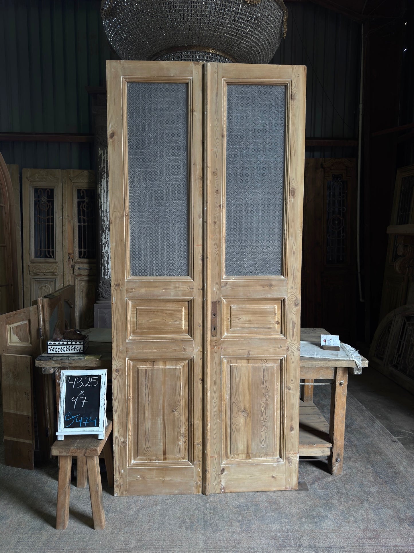 3 Panel Antique Glass French Doors - 43.25x97 J474