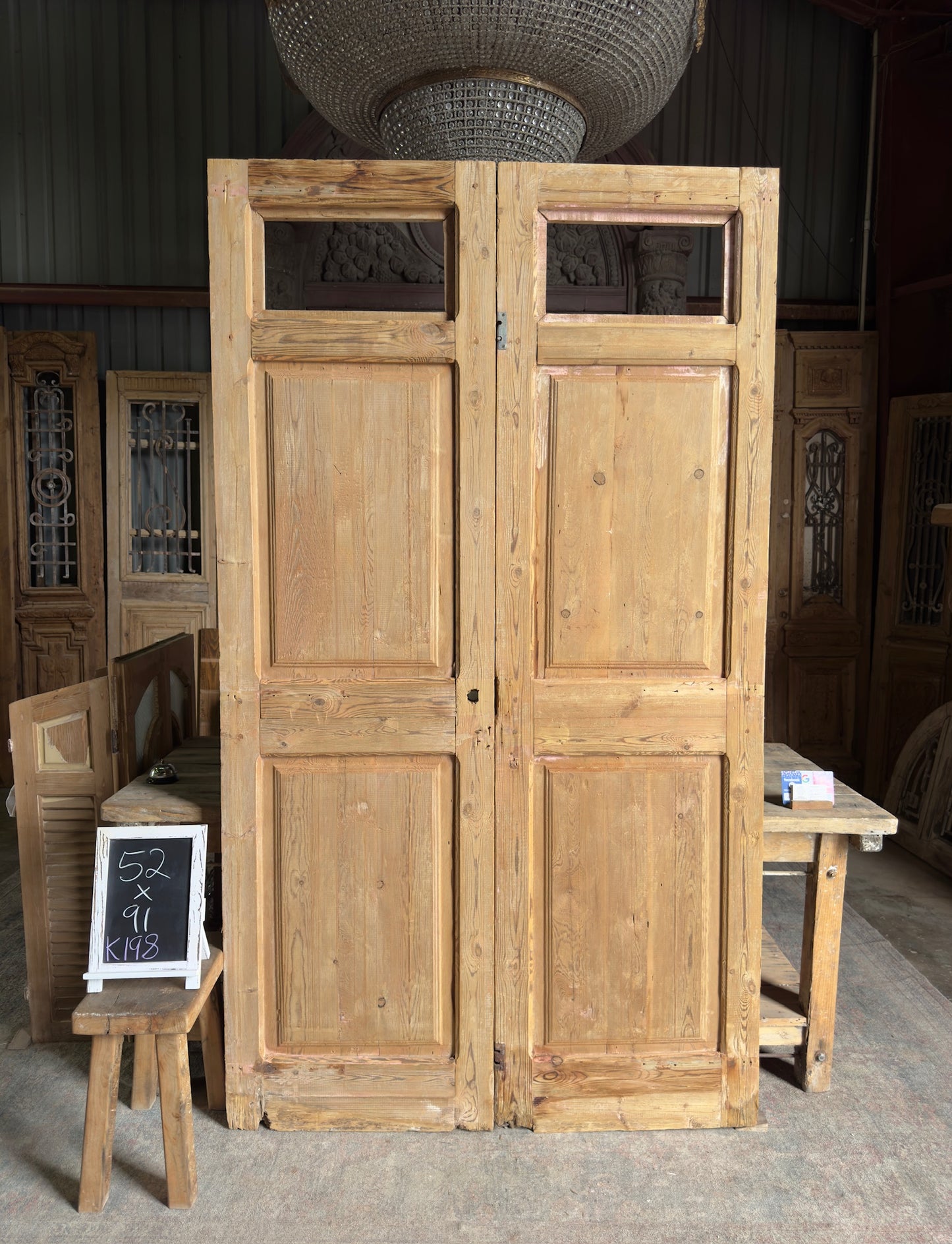 Flower Carved Antique French Doors - 52x91 K198