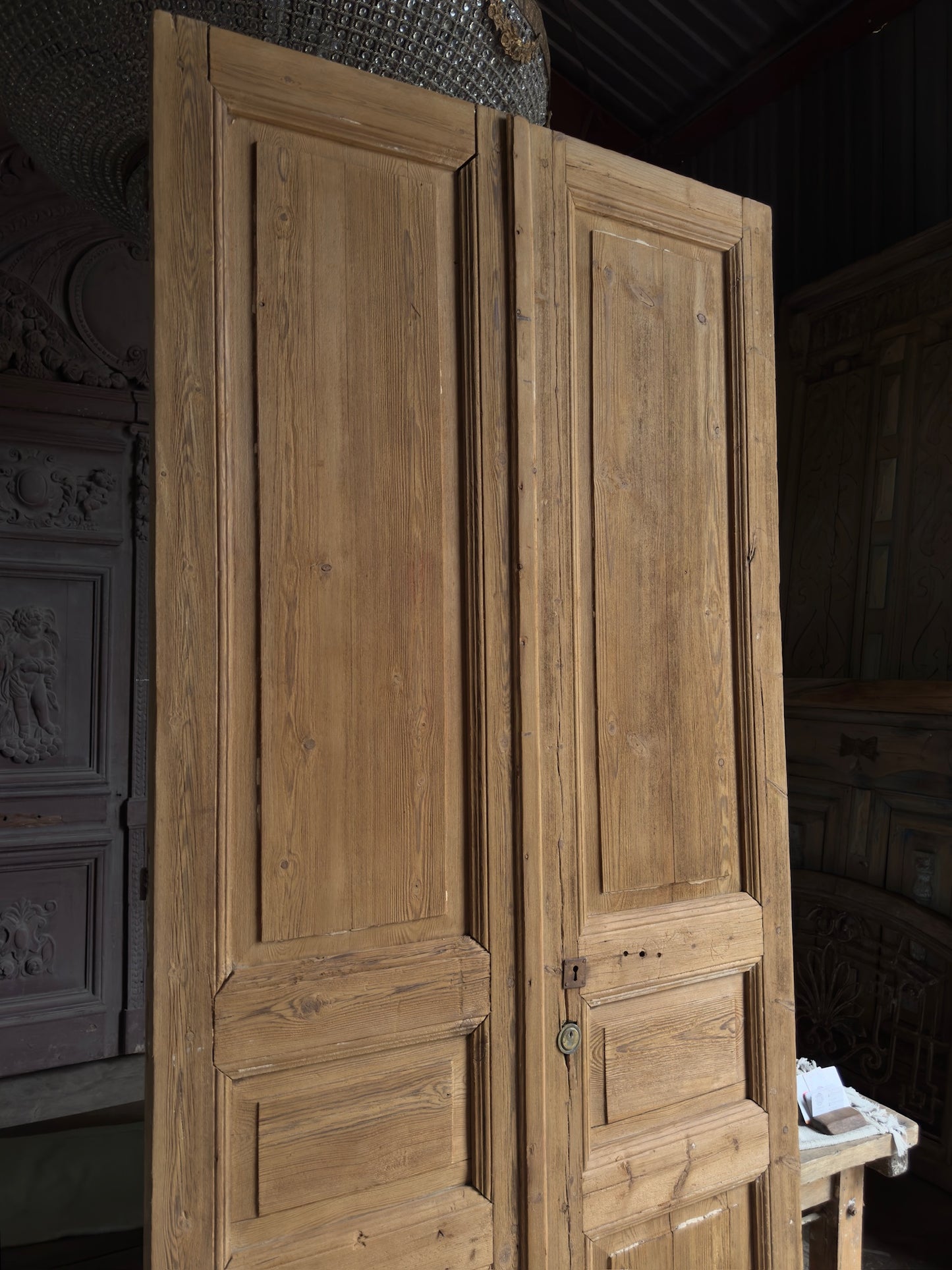 3 Panel Antique Solid French Doors - 44x101.25 J343