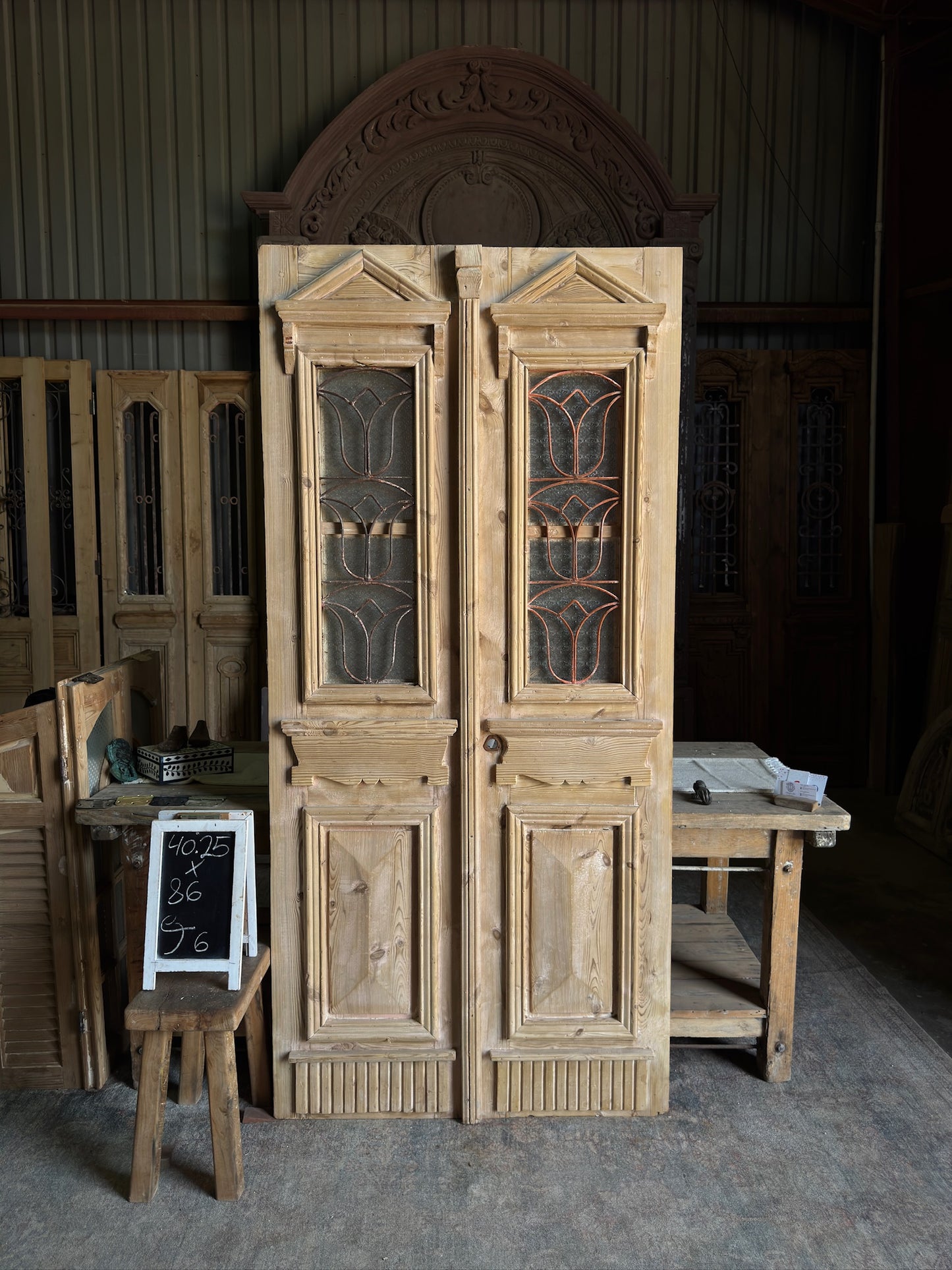 Stately Antique Iron French Double Doors - 40.25x86 J6