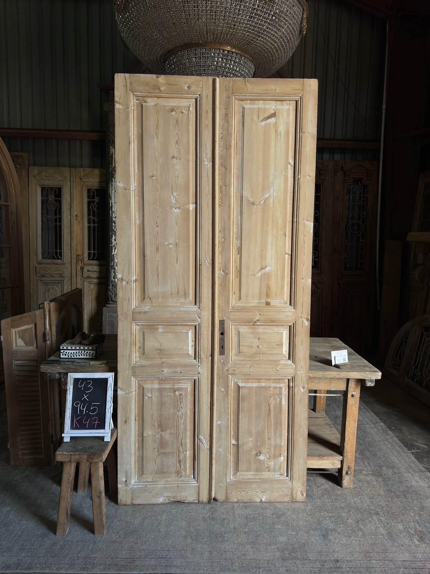 3 Panel Antique Solid French Doors - 43x94.5 K47