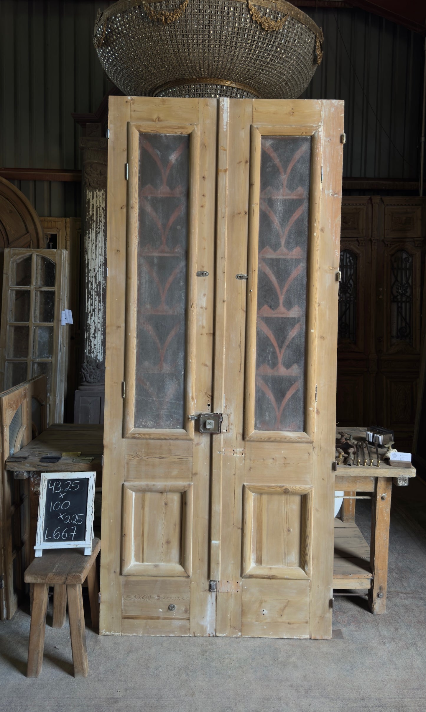 Antique Iron 2 Panel Double Doors - 43.25x100 - L667
