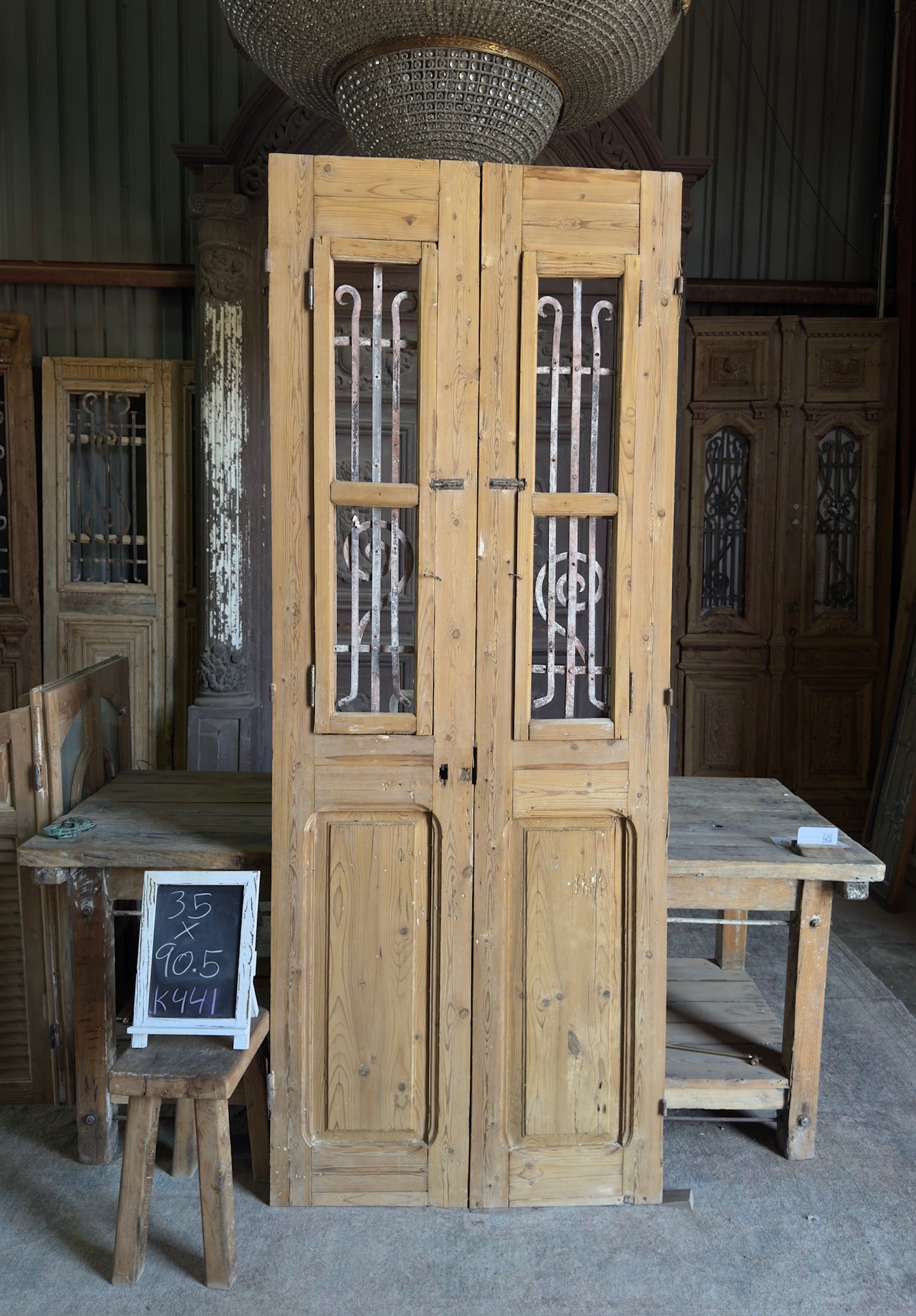 Hand Carved Antique Iron Double Doors - 35x90.5 K441