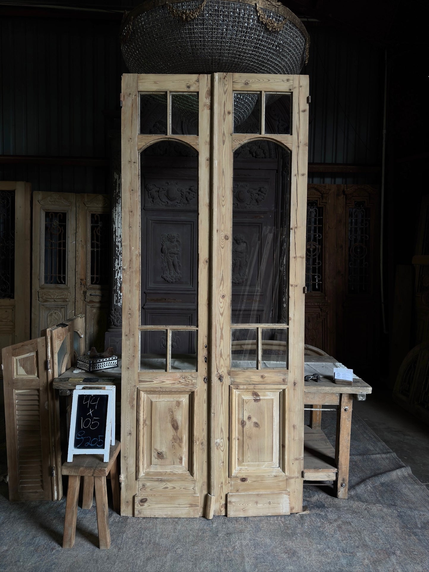 Unique Arch Style Antique Glass French Doors - 44x105 J205