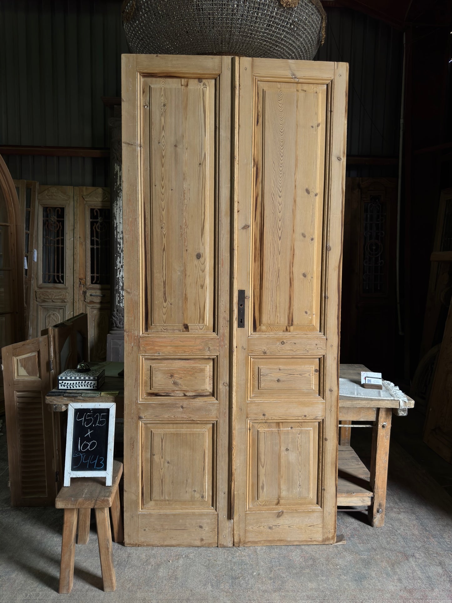 3 Panel Antique Solid French Doors - 45.25x100 J443