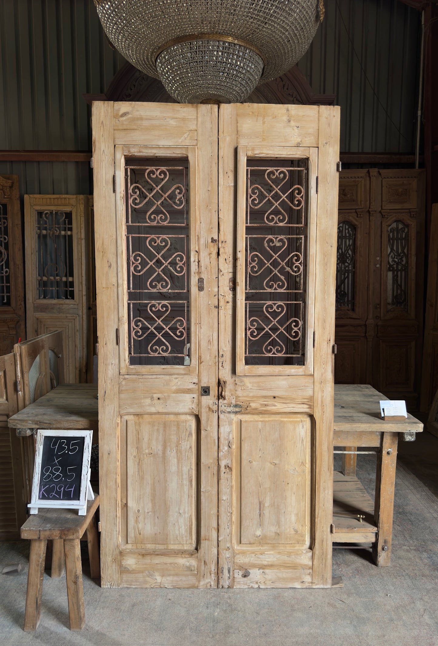 Antique Iron French Double Doors - 43.5x88.5 K294
