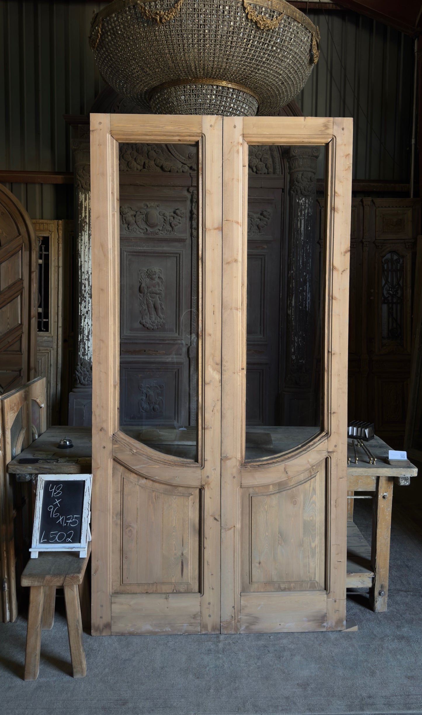 Glass Arched Baltic Pine French Doors - 48x96 L502