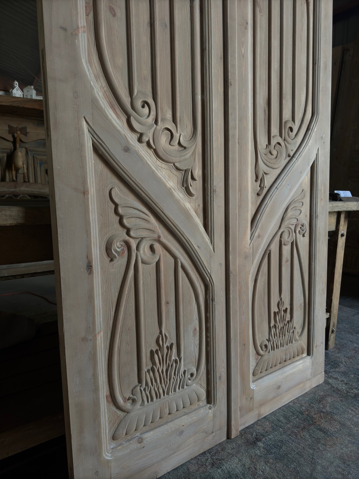 (The Merlin) Handrcrafted Arched Baltic Pine French Doors - 43.5x96.5 H246