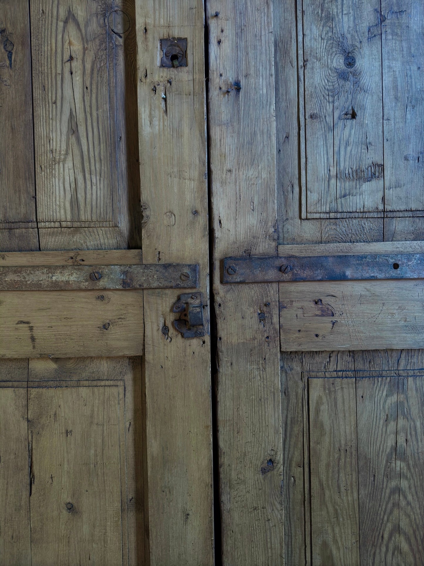 Hand Carved Waxed Antique French Doors - 61.25x91 H203