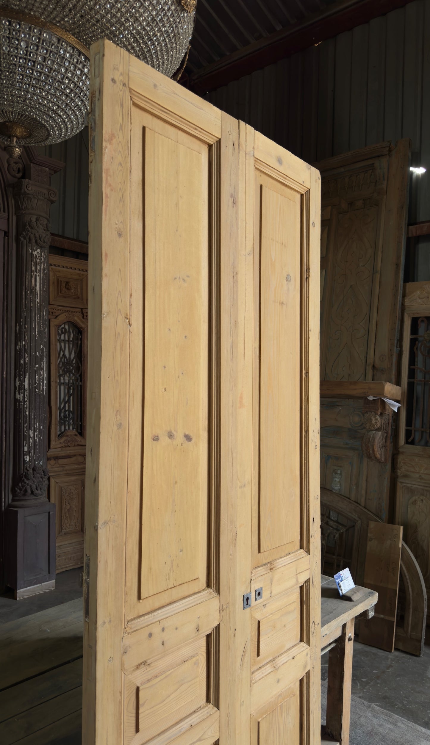 3 Panel Antique Solid French Doors - 35.25x93 K336