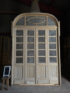 Large Antique Bi-Fold French Door Unit with Arched Transom - 75.25x117.25 J153