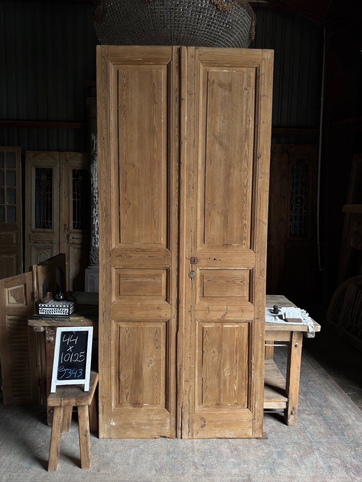 3 Panel Antique Solid French Doors - 44x101.25 J343