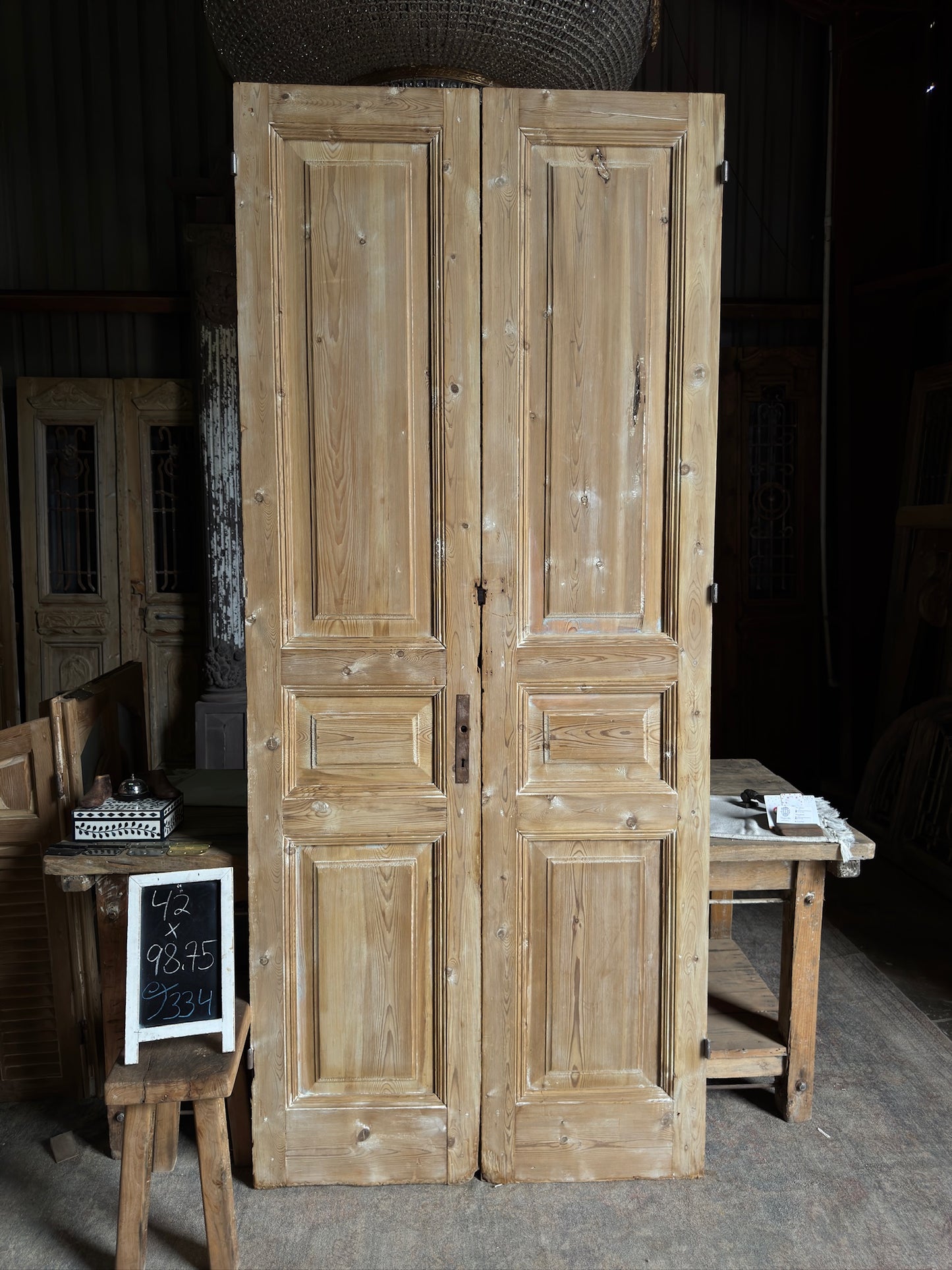 3 Panel Antique Solid French Doors - 42x98.75 J334