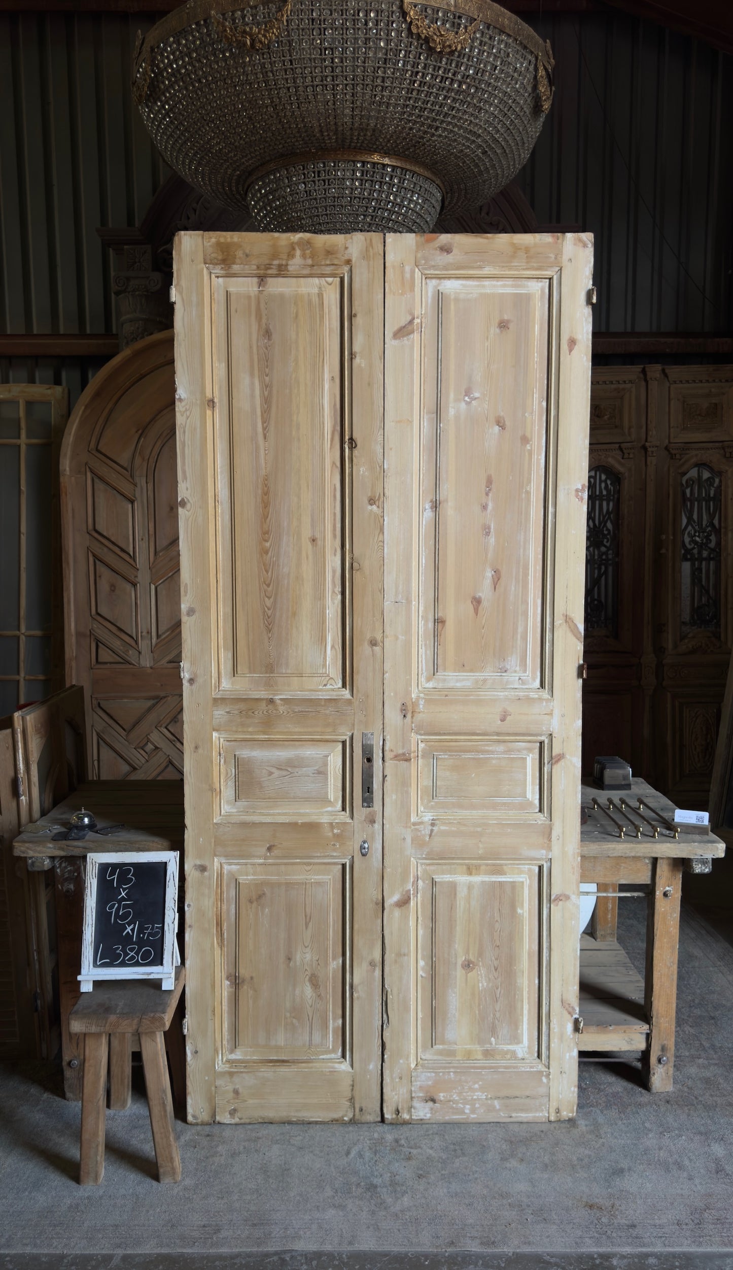 3 Panel Antique Solid French Doors - 43x95 - L380