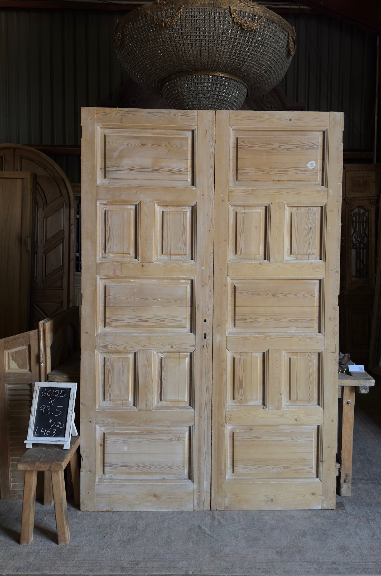 Thick Antique Paneled Solid French Doors - 60.25x93.5 - L463