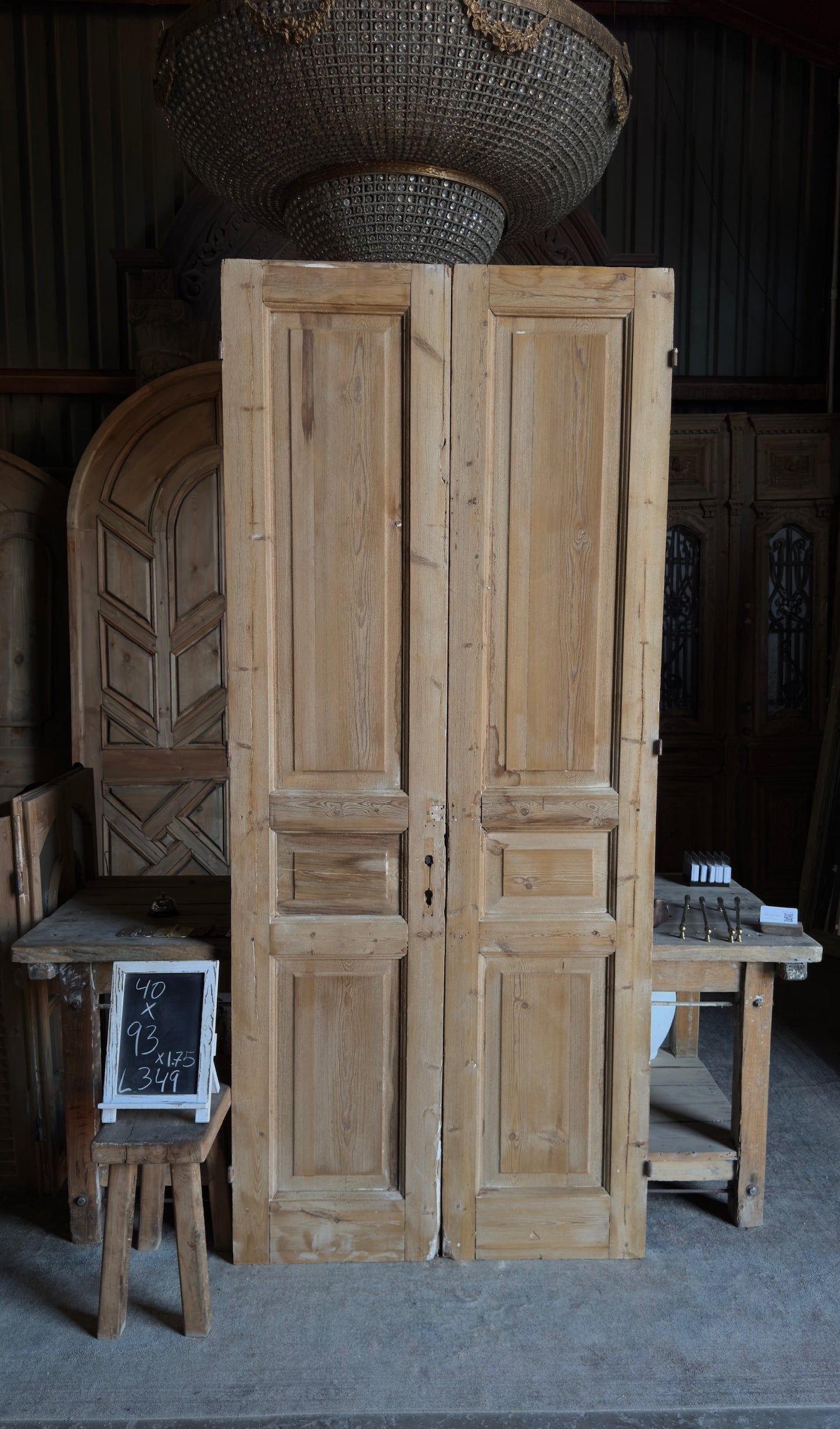 3 Panel Antique Solid French Doors - 40x93 - L349