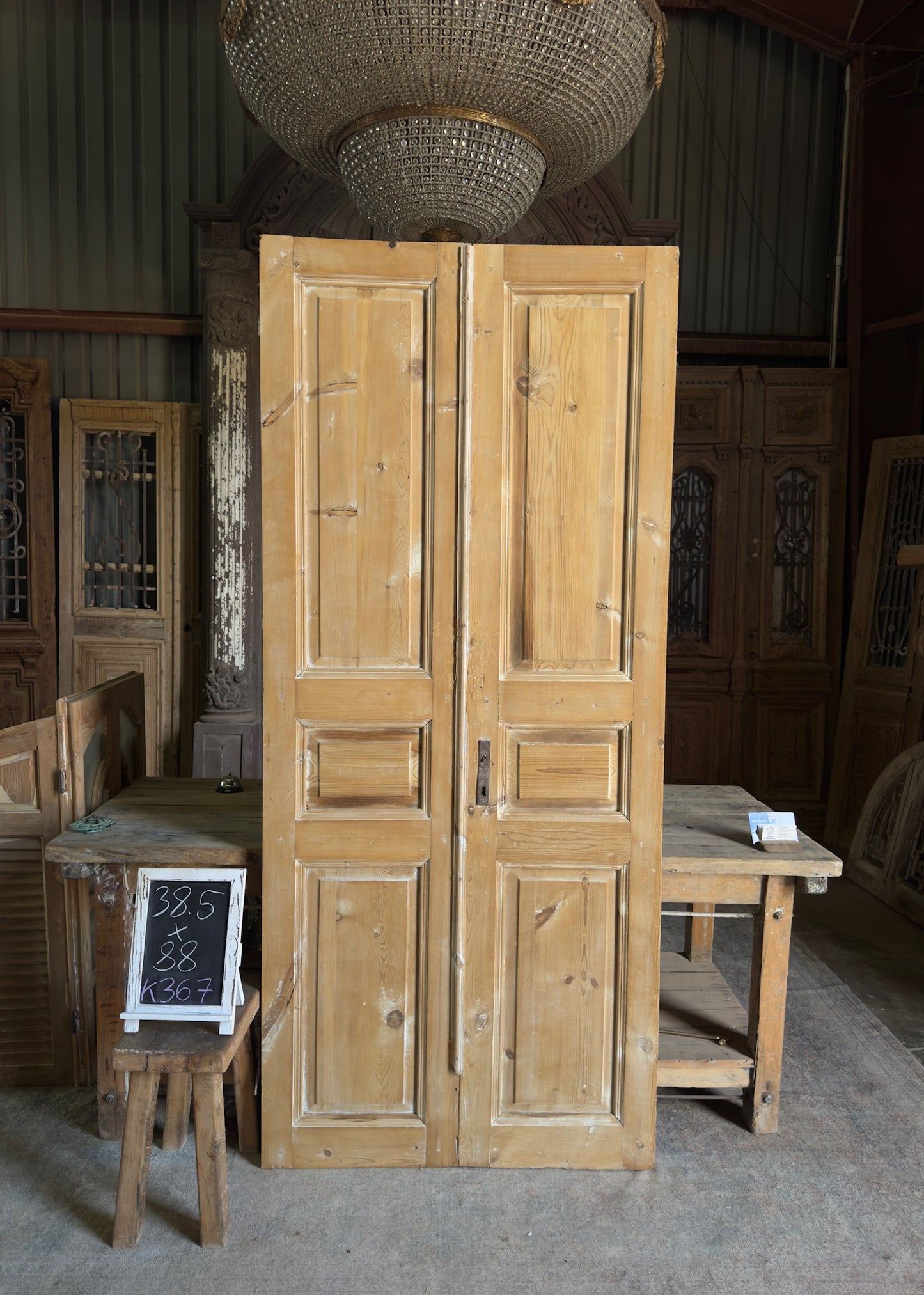 3 Panel Antique Solid French Doors - 38.5x88 K367