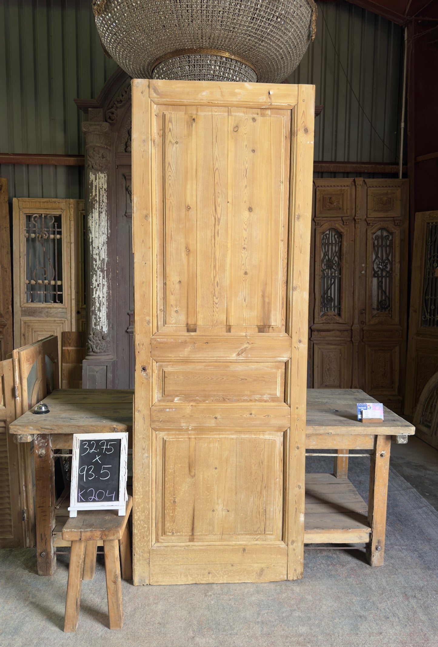 3 Panel Single Solid Antique Door - 32.75x93.5 K204