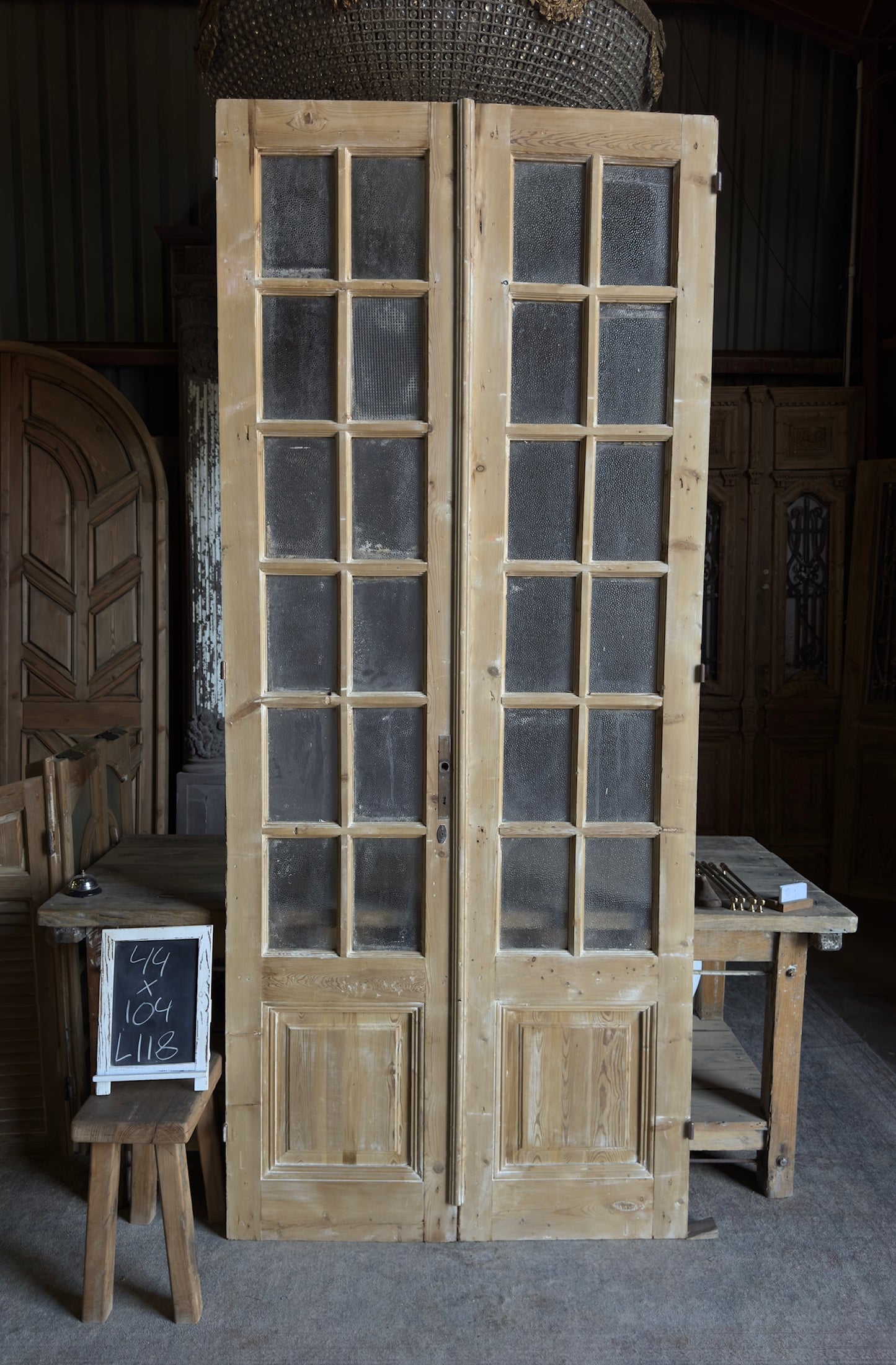 12 Lite Glass Antique French Doors - 44x104 - L118