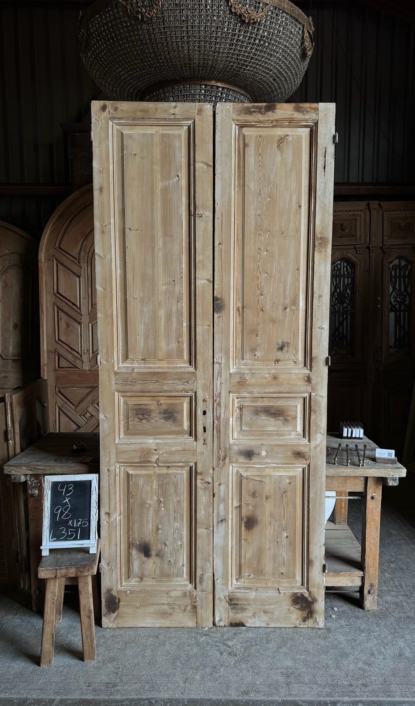 3 Panel Antique Solid French Doors - 43x98 - L351